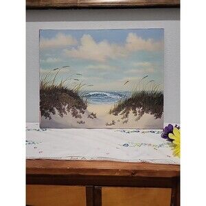Vintage Original Oil Painting on canvas seascape by Marion Gray '77 Nederland Tx
